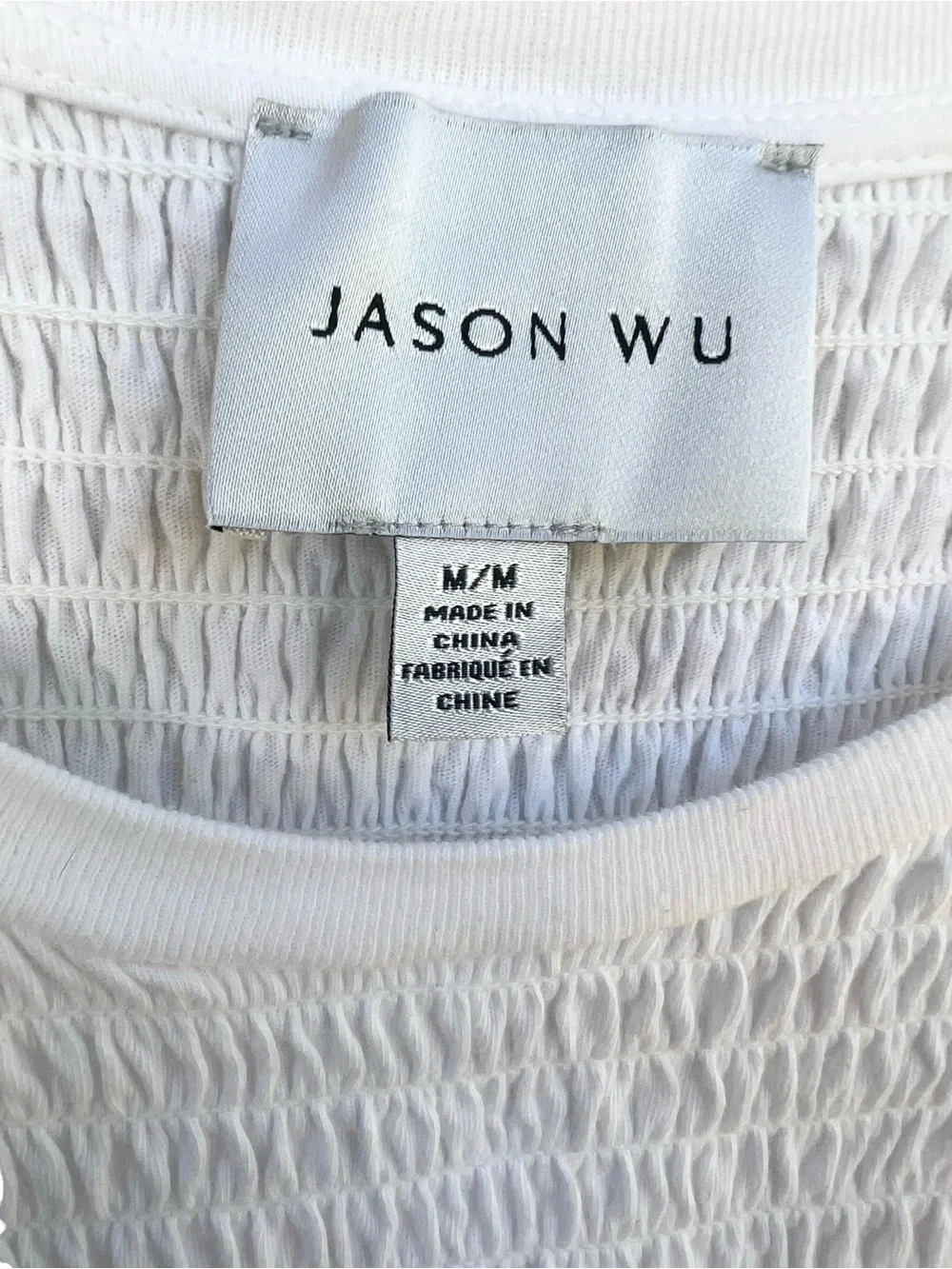 Jason Wu White Smocked Sleeveless Ruffle Hem Cotton Top Size Medium